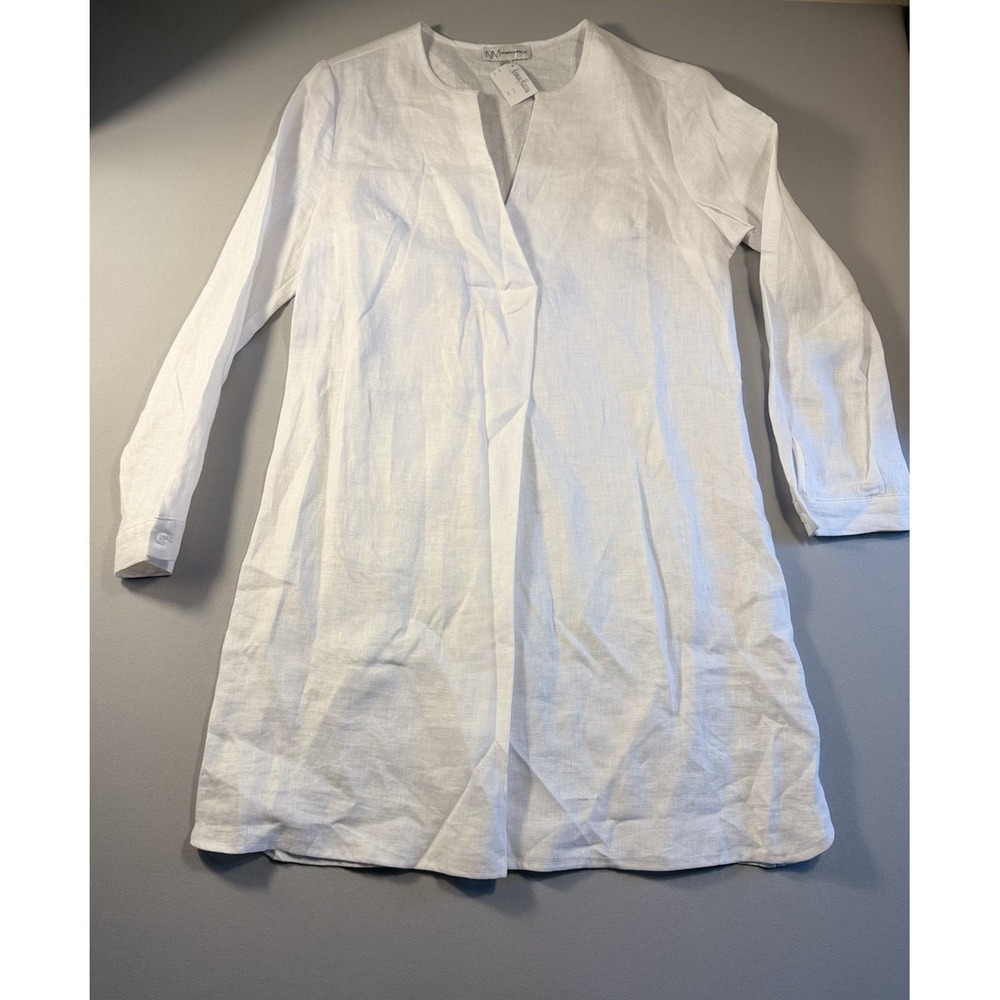 Neiman Marcus Linen Dress Size S NWT White Long Sleeve Tunic Pullover Beach Boho